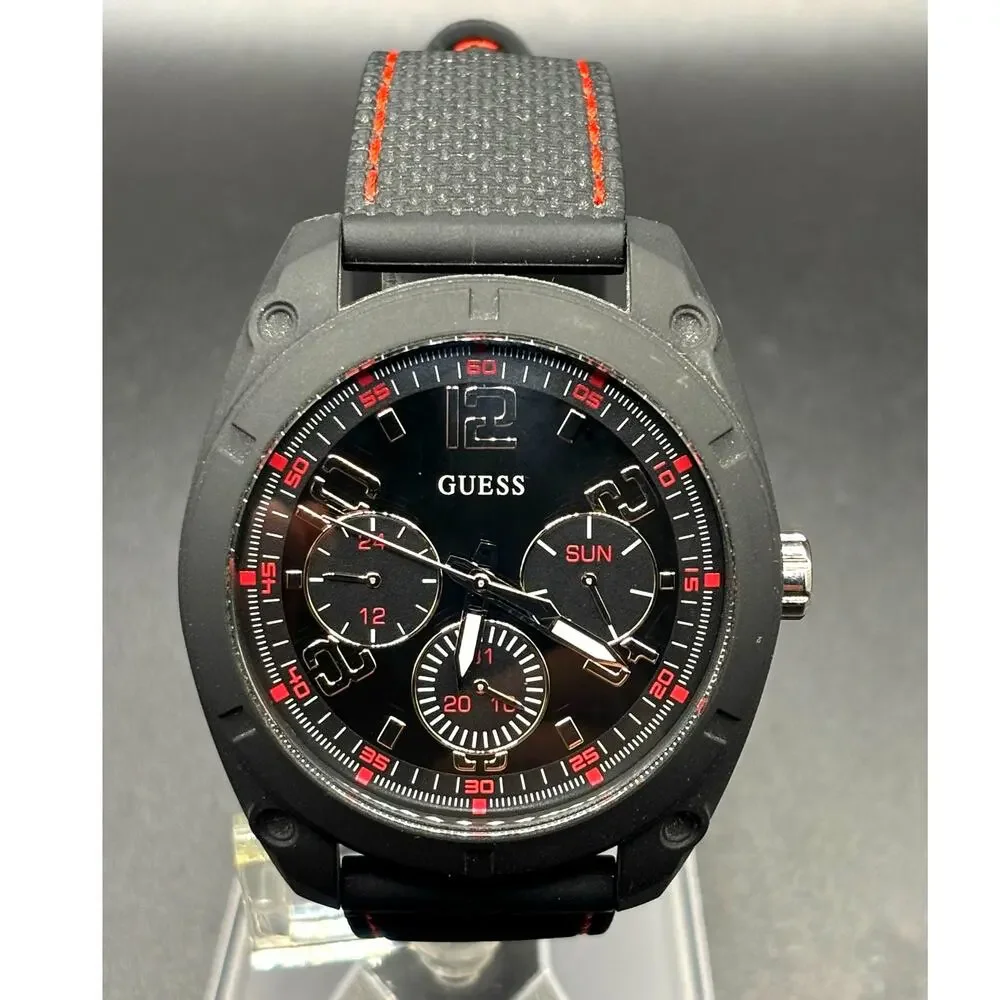 Guess Dash W1256G1 Men’s 46mm Black Multifunction Quartz Watch Red Accents